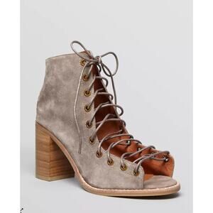 Jeffrey Campbell Boots Womens 7.5 Grey Open Toe Ghillie Lace Up Booties Suede